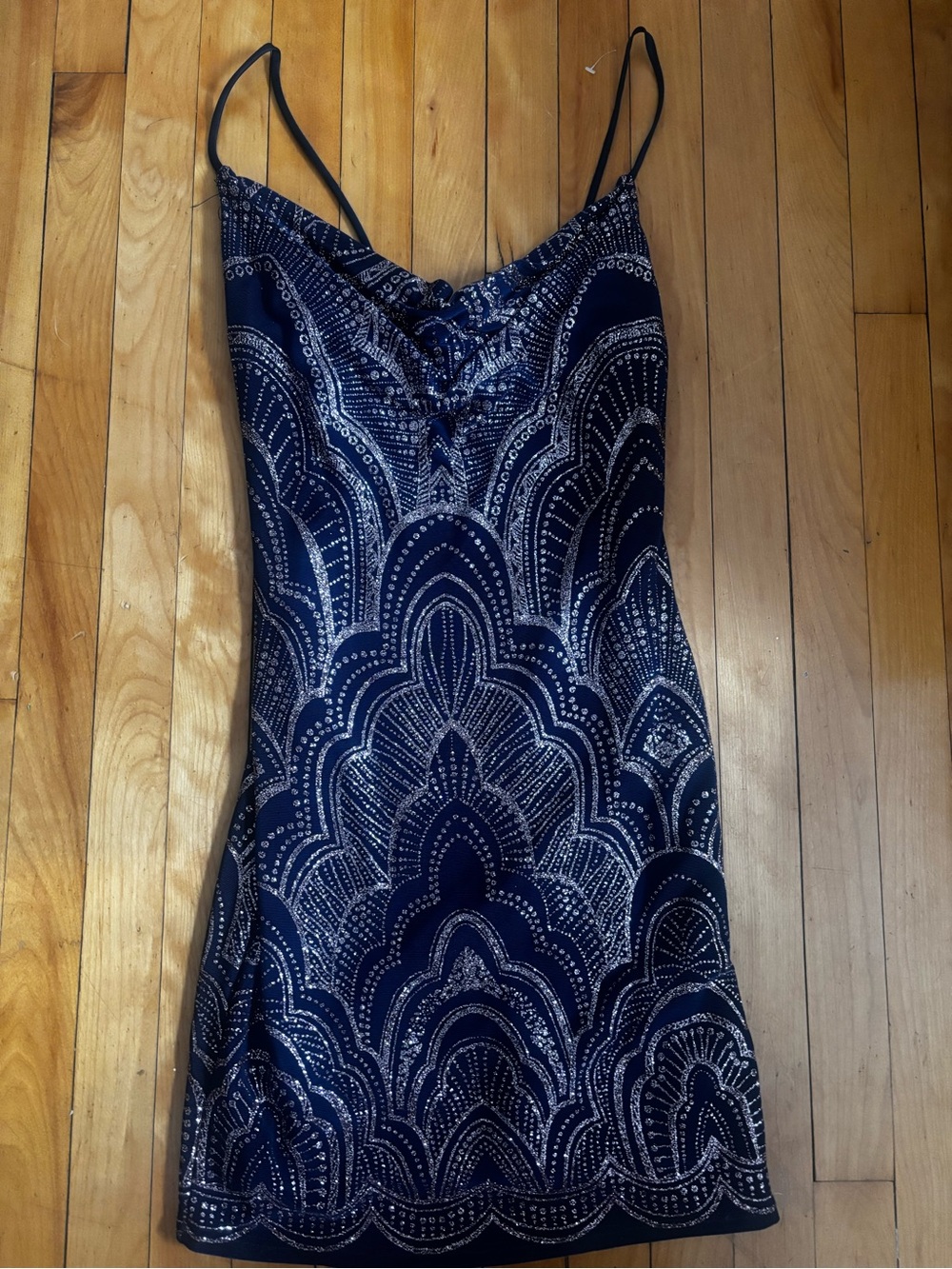 Jump Navy Blue Slip Dress with Silver Print